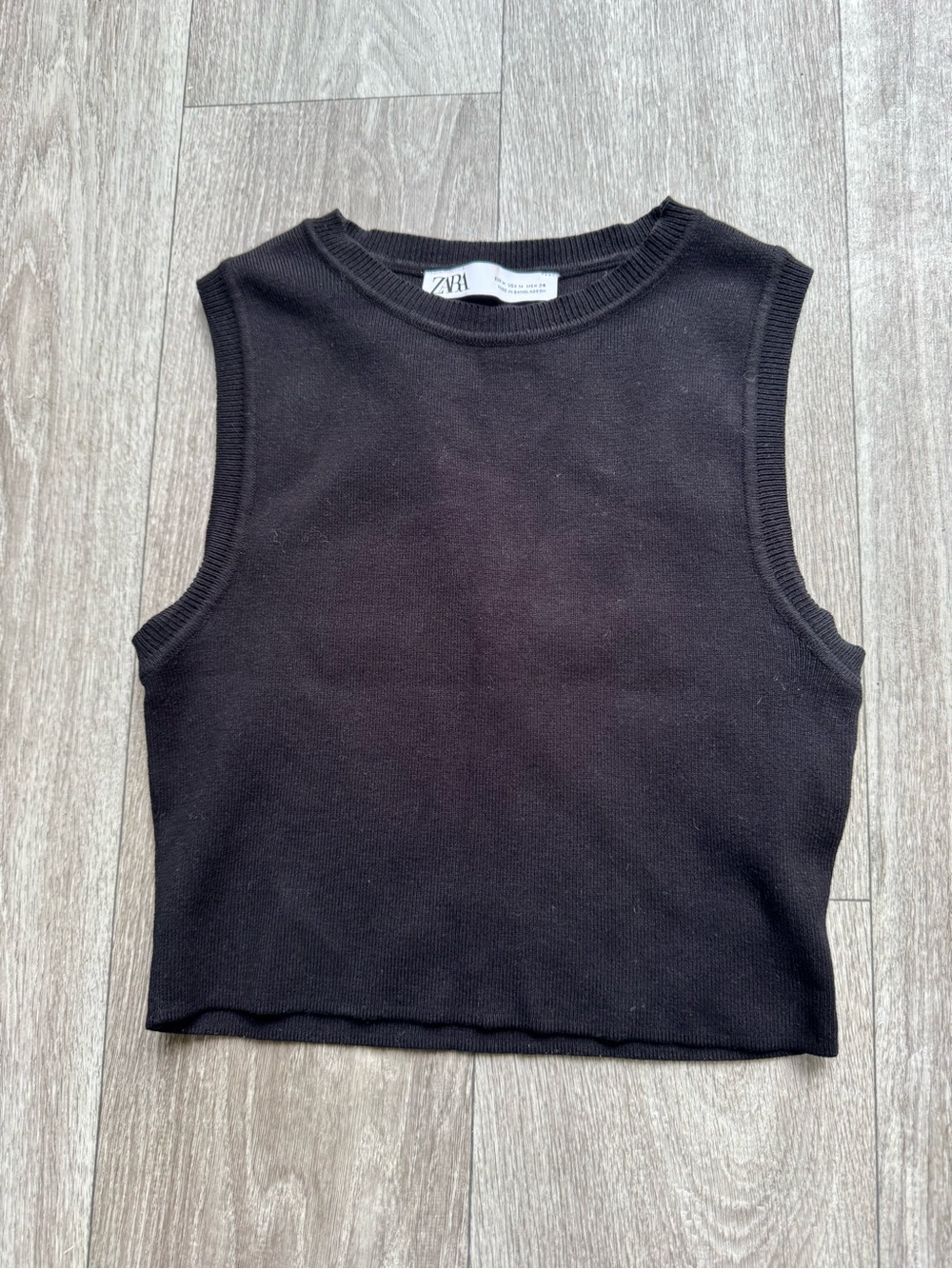 ZARA Black Cropped Ribbed top - Picture 2 of 4